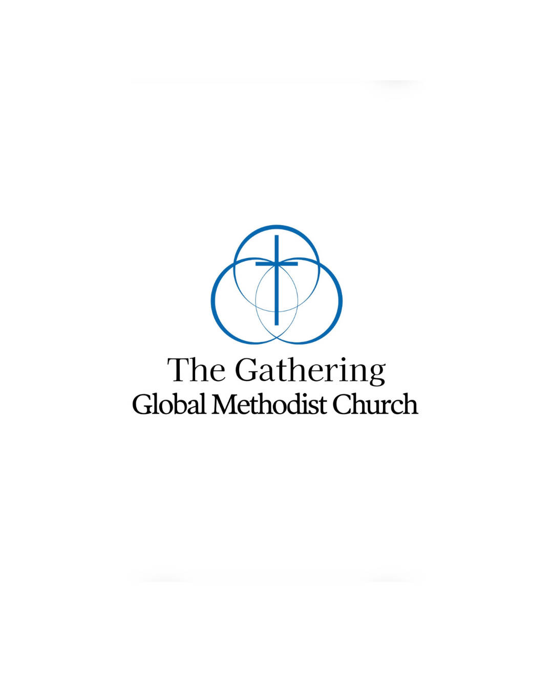 Logo of The Gathering, a global Methodist church, featuring overlapping blue circles and cross designs with the text 'The Gathering Global Methodist Church' below.