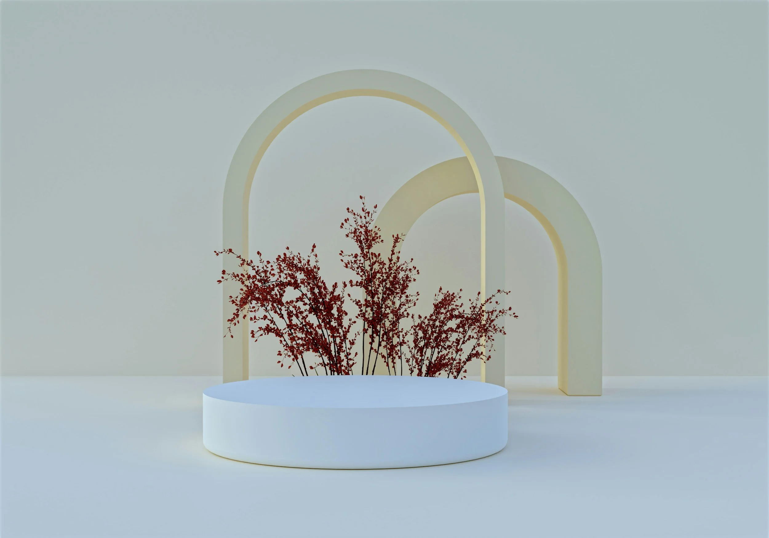 Minimal arch design with red branches symbolizing nervous system healing