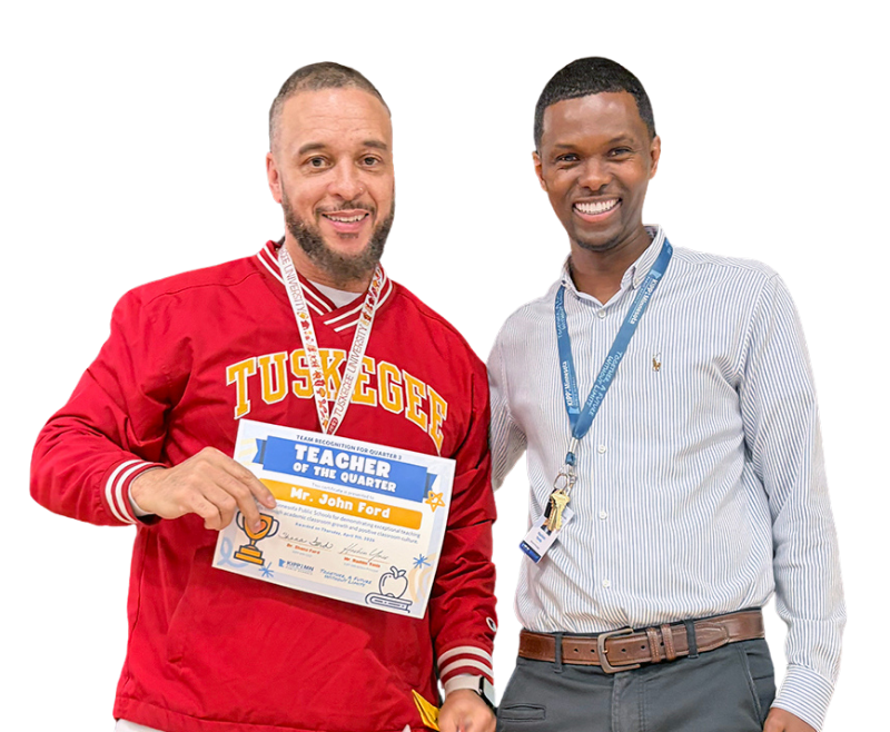 Our Teacher of the Quarter, Mr. John Ford along with our School Principal, Mr. Hashim Yonis