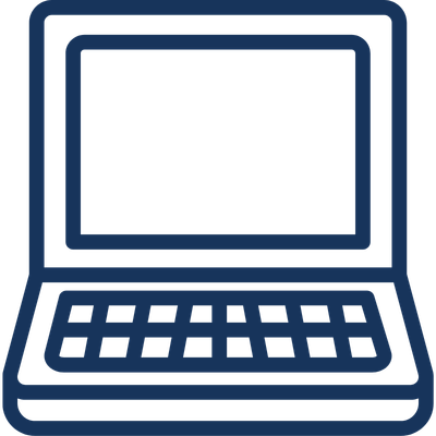 Outline of a laptop computer with a blank screen and keyboard.