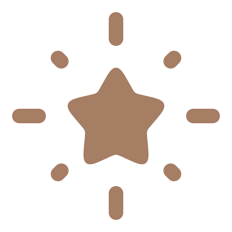 Icône de star avec des formes ovales autour, couleur brun clair sur fond noir.