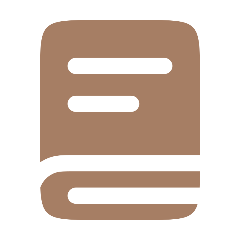 Une icône représentant un carnet ou un agenda de couleur marron avec deux lignes horizontales évoquant du texte.