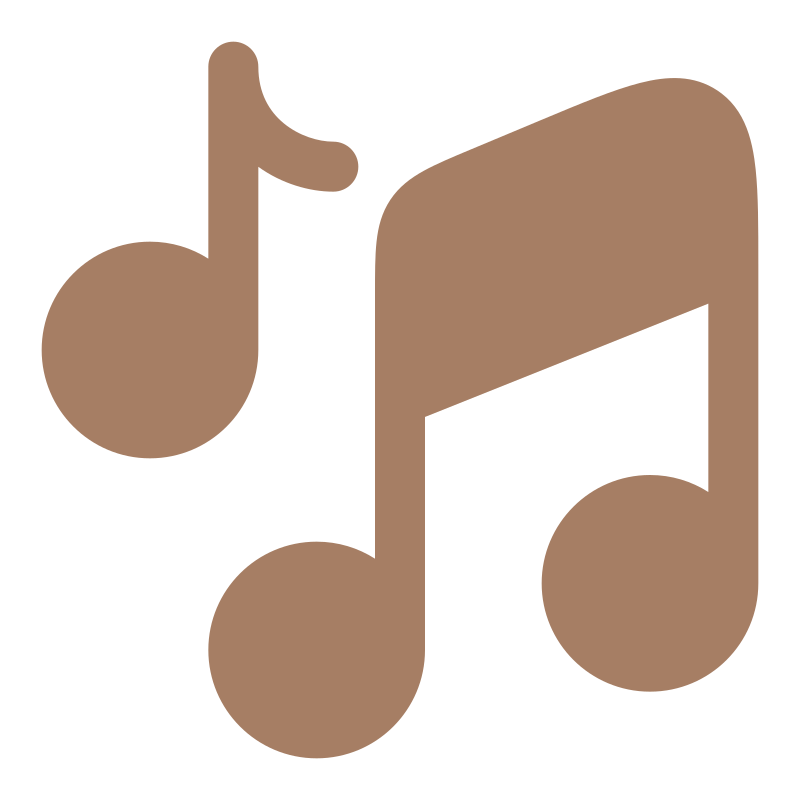 Deux notes de musique brunes sur un fond blanc
