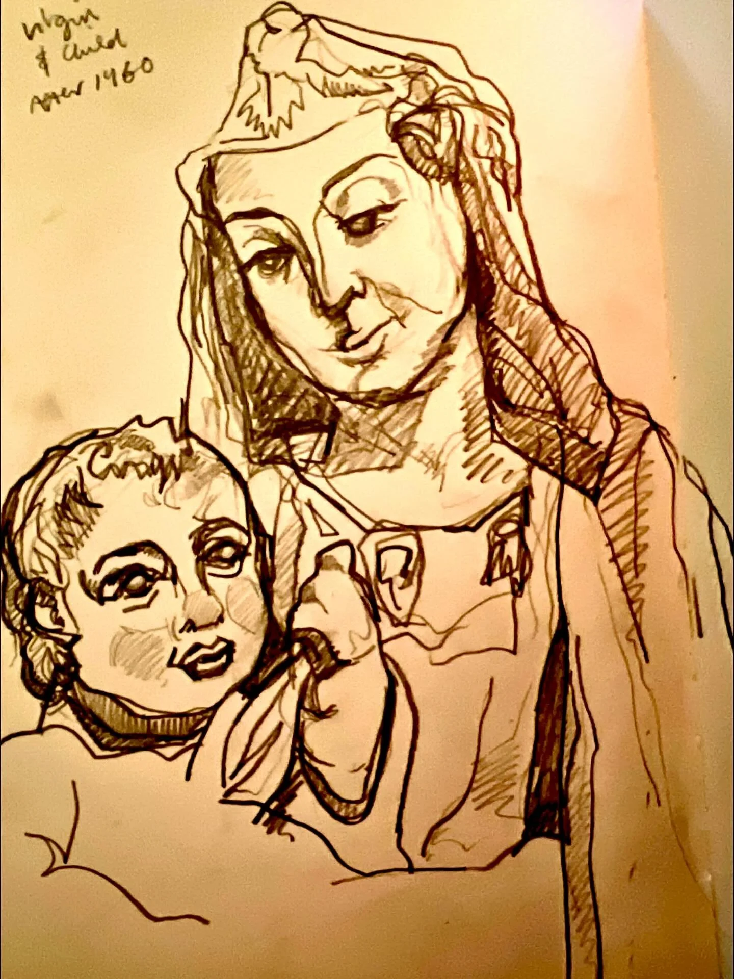 Drawing at the V&amp;A: Virgin &amp; Child, after 1460. I resonated with this object the most. It&rsquo;s speculated to be an early Leonardo Da Vinci, but this is not confirmed. Drawing/communicating with this object made me think about motherhood, a