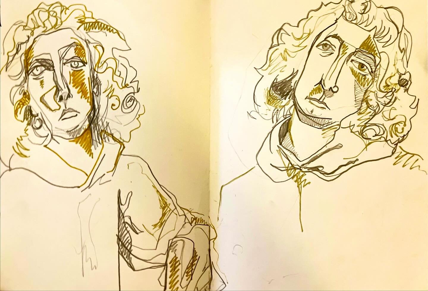 Drawing at the V&amp;A: Twin medieval candlesticks, wooden, carved like angels, circa 1505, from the Upper Rhine. I liked how these objects spoke to me as a set, the quirkiness of their individuality offset by the presence of the other.
-
-
#art #van