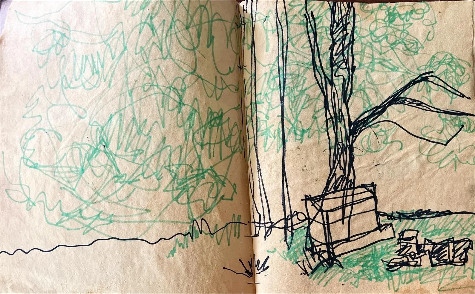 Drawings in a sketchbook reserved for Burning Nest festival, Devon, UK 🔥🪹
A magical, wonderland burn in a forest with a lake. I come back feeling wiser and more connected with myself and others every time, embracing transformation 🧘&zwj;♀️. 
-
-
#
