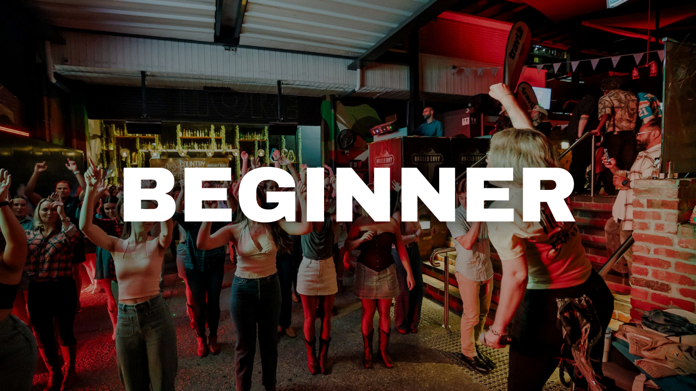 People dancing and enjoying music at a lively indoor house party or nightclub, with colorful lighting and a DJ in the background. The word 'BEGINNER' is overlaid on the image.