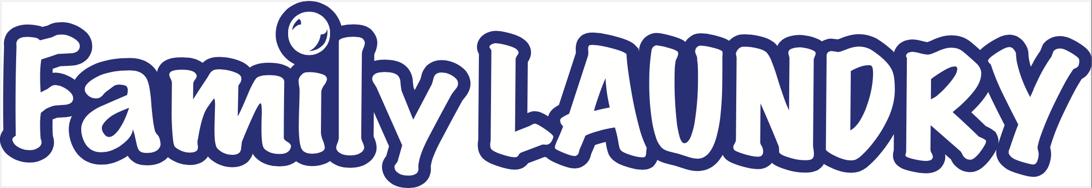 Logo that says 'family LAUNDRY' in playful, rounded font with dark blue outline.