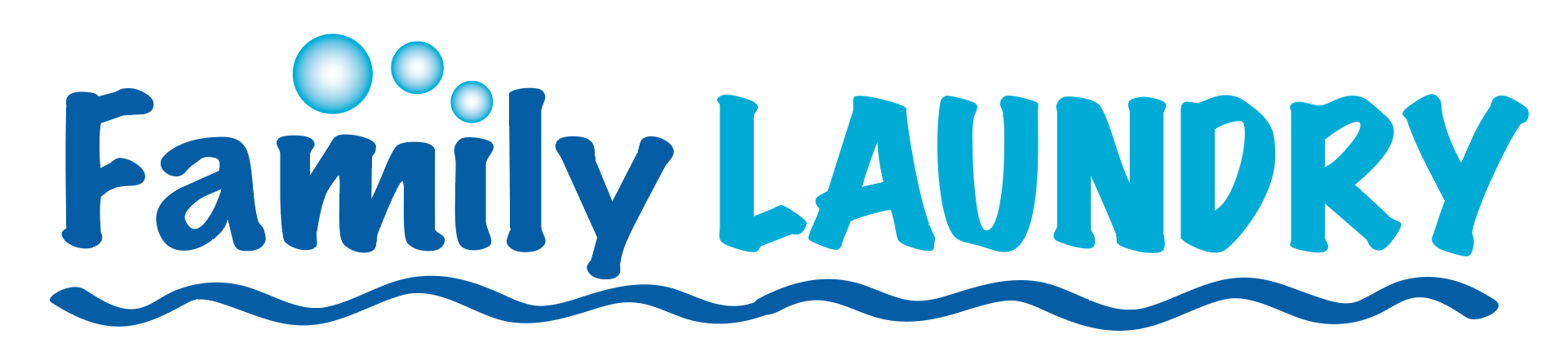 Logo with blue text reading "Family Laundry" and a wave design underneath