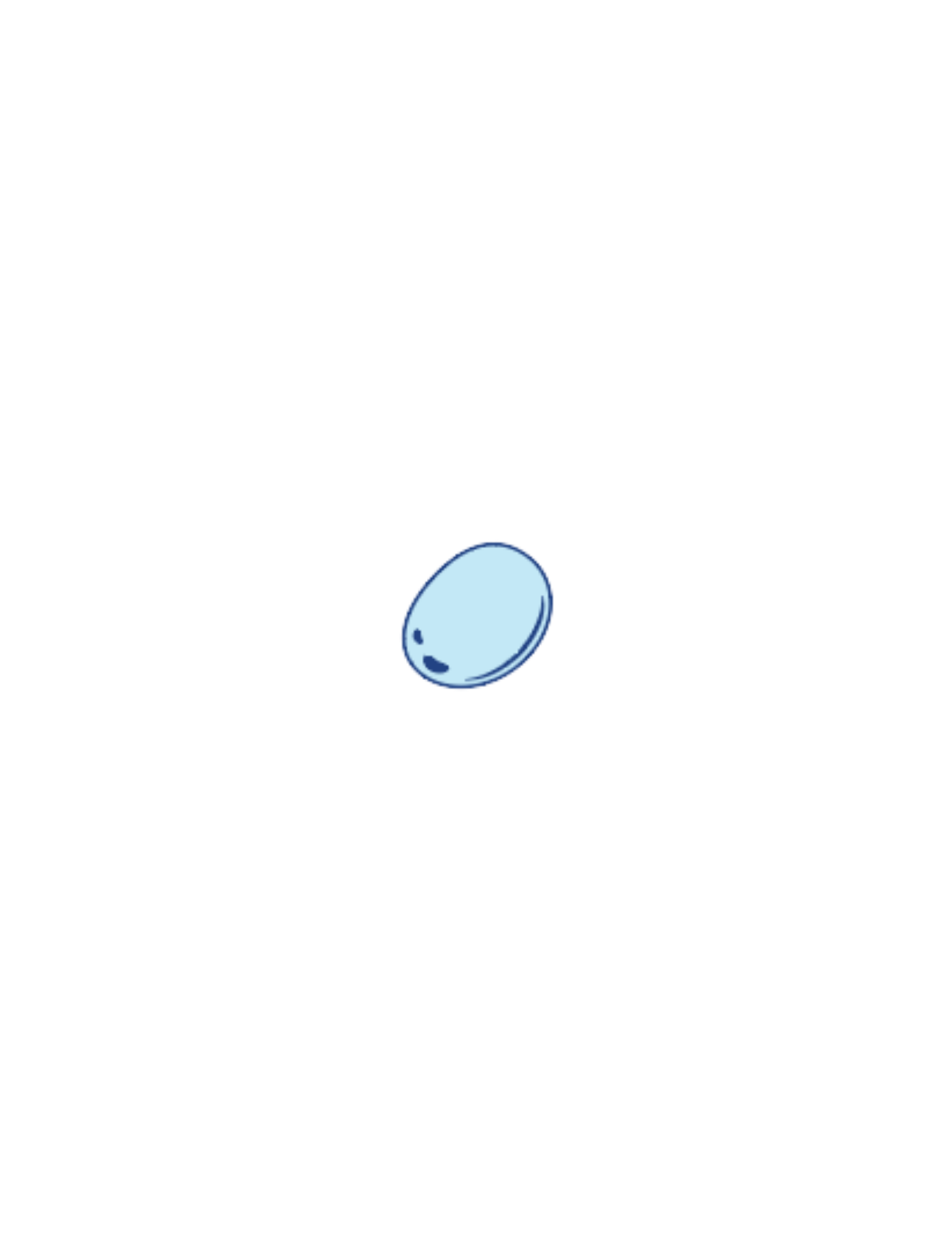 A cartoon blue pill with a simple face and a slight smile, positioned on a dark background with colorful horizontal lines underneath.