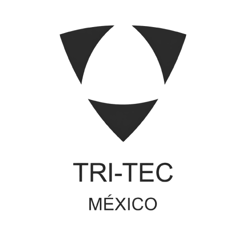 Logotipo en blanco y negro con un símbolo triangular y las palabras 'TRI-TEC MÉXICO' debajo.