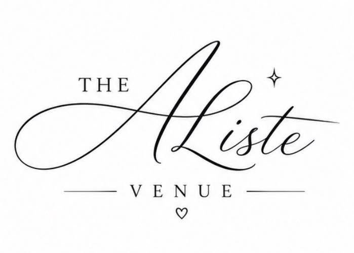 Stylized text reading 'The Liste Venue' with decorative lines, star and heart icons.