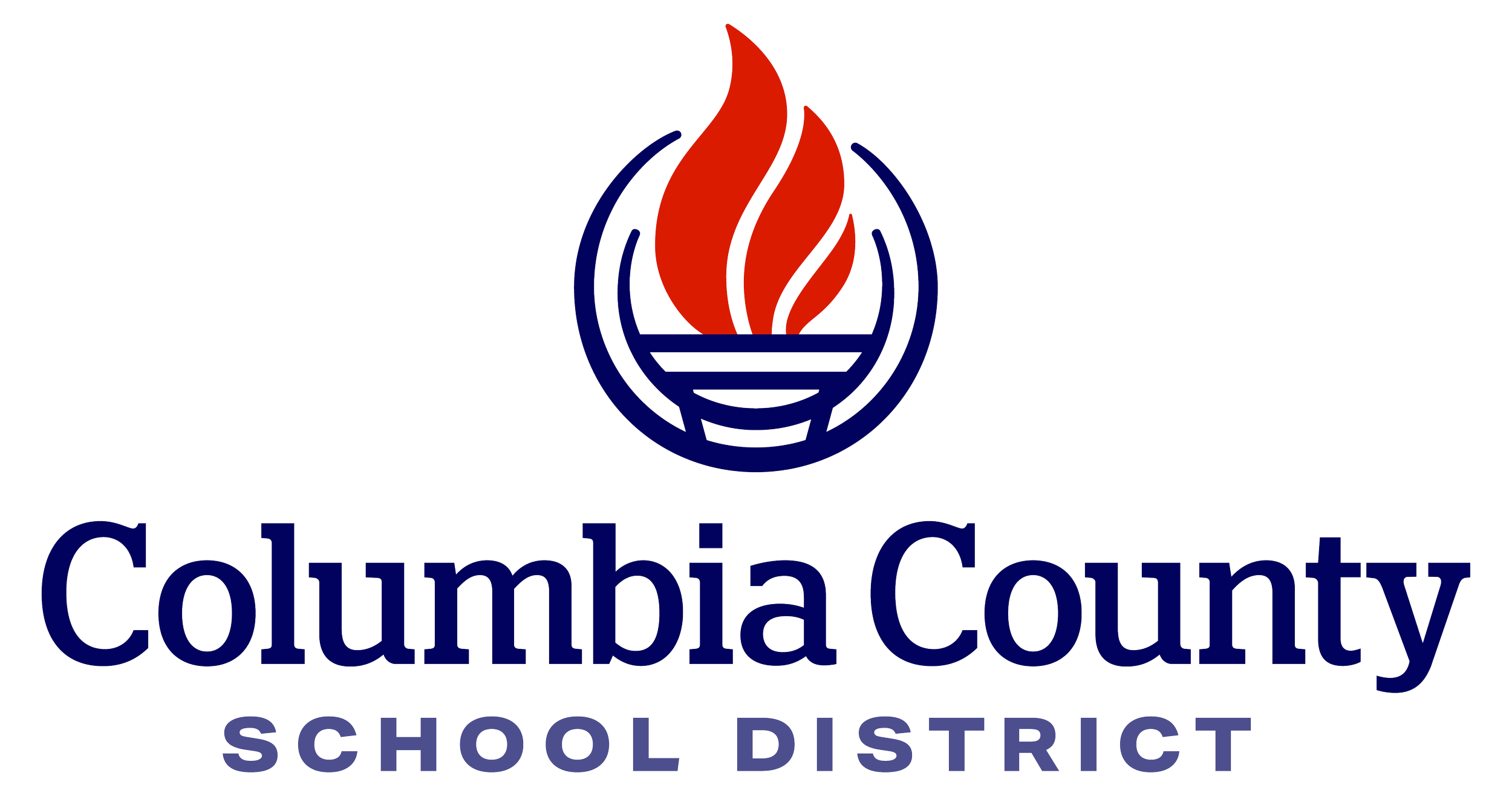 Logo of Columbiana County School District featuring a stylized flame within a blue outline