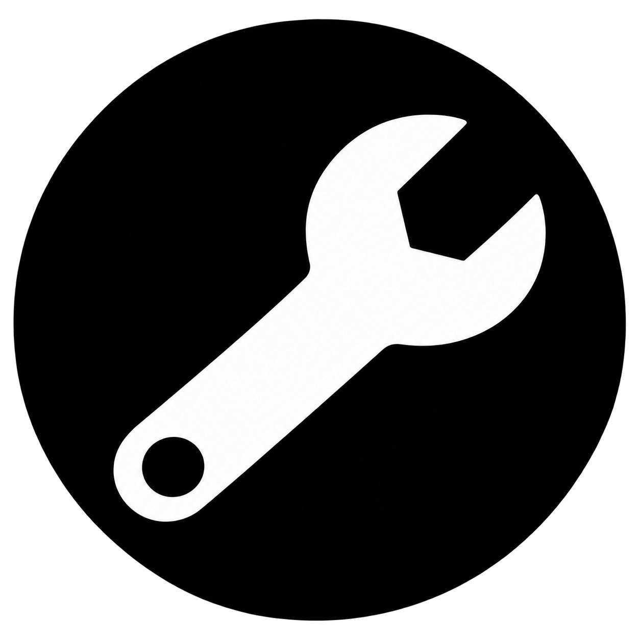 Silhouette of a white wrench on a black background.