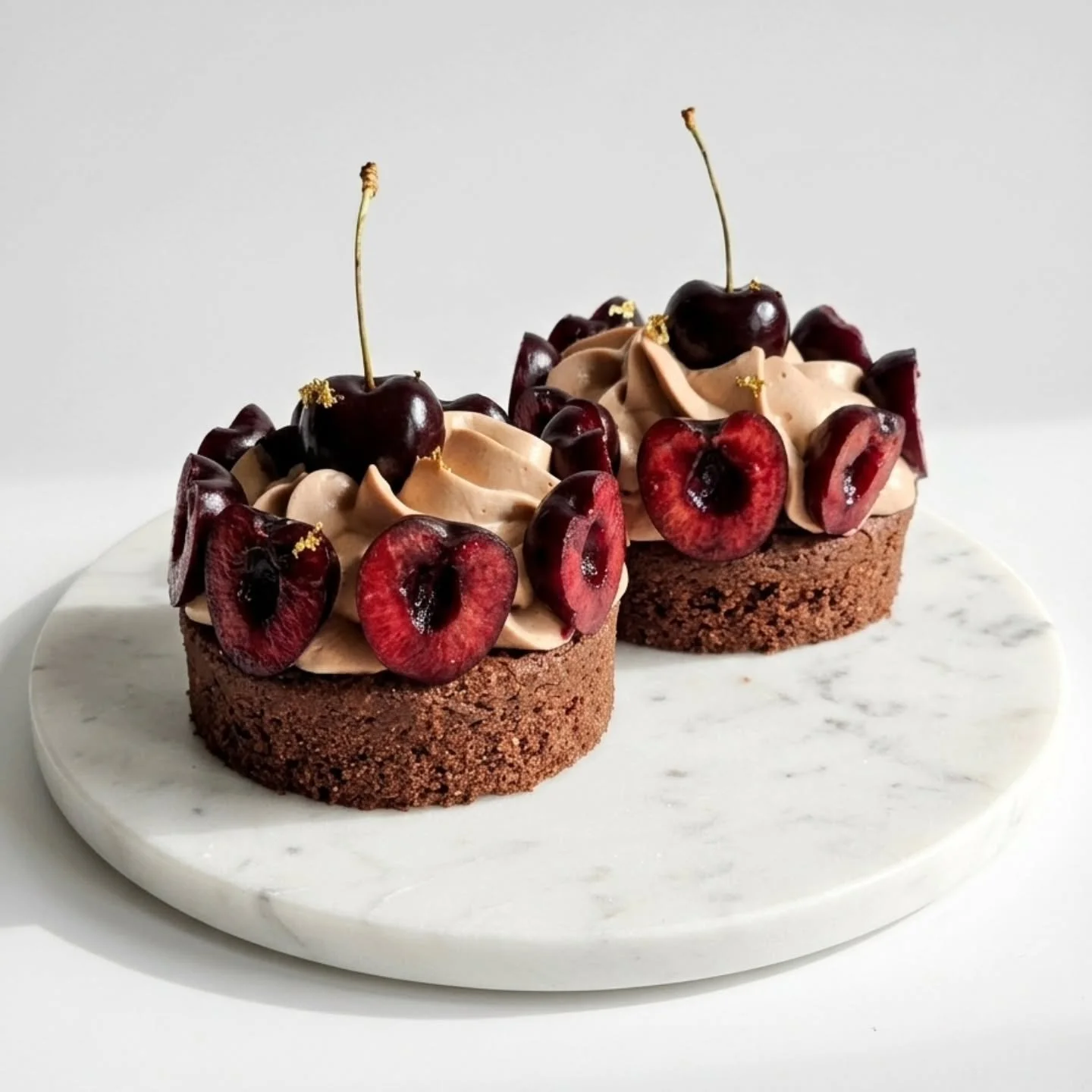 Chocolate + cherries is always an amazing combination 🍒

​Made these beauty tarts for a friend recently and loved piping and  adding gold accents! 

✨️a chocolate Sabl&eacute; Breton base, cherry confit, whipped chocolate ganache, and sweet fresh ch