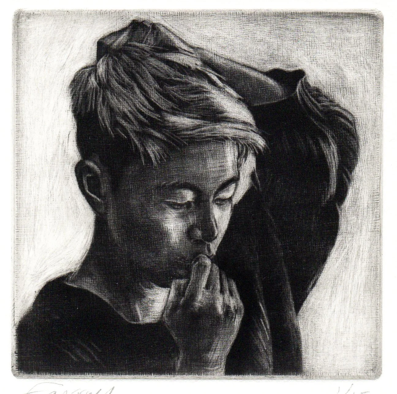 Courtney, 
Mezzotint, 4” x 4”, 2019