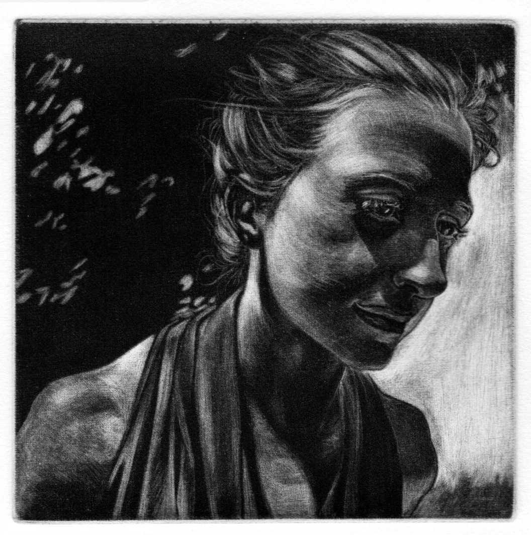 Jacqui , 5" x 5" , mezzotint