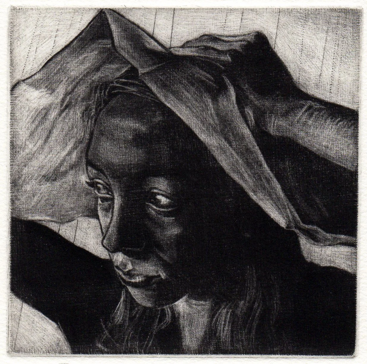 Phoebe, 
Mezzotint, 4” x 4”, 2019