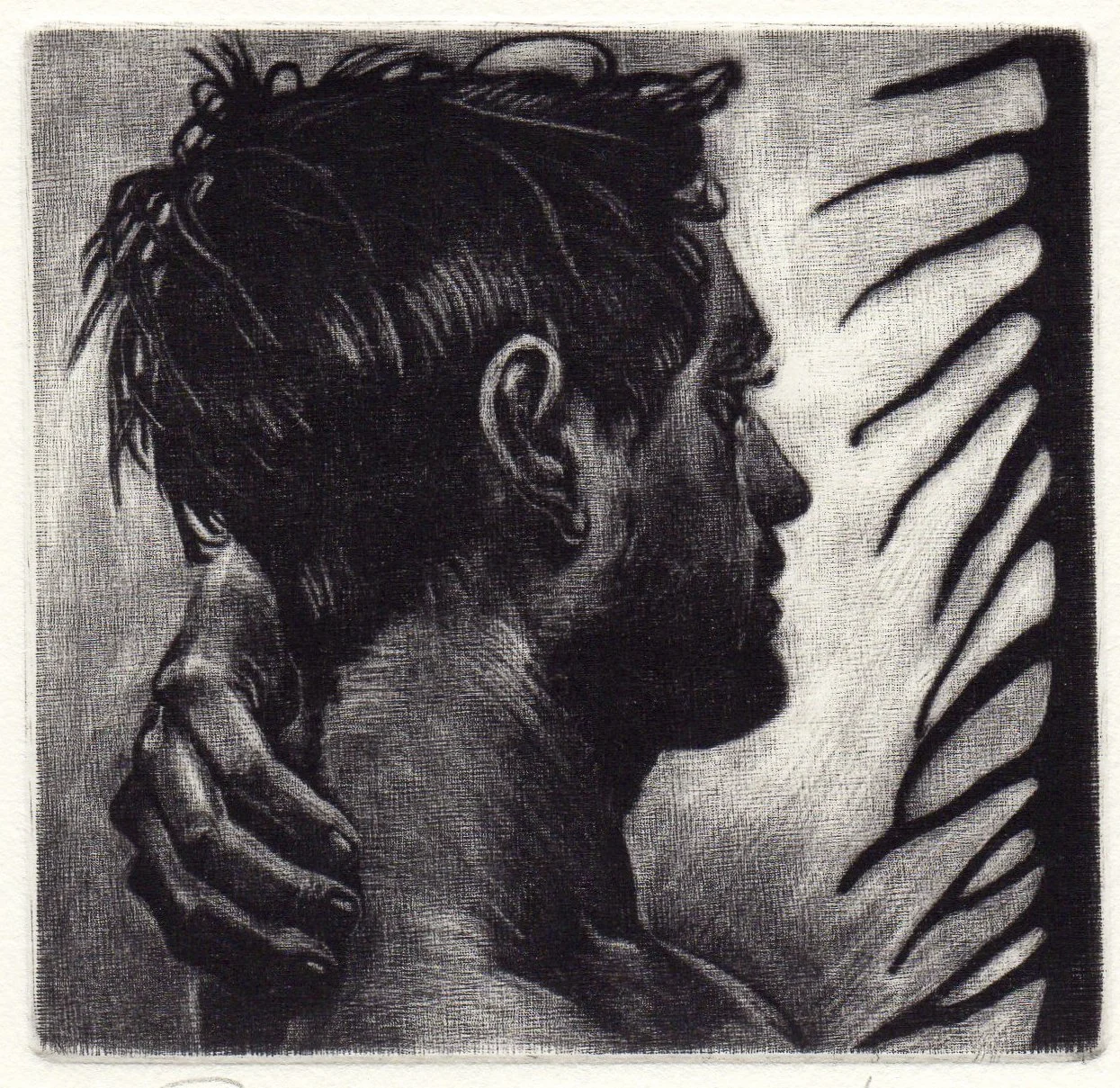 Milo, 
Mezzotint, 4” x 4”, 2019