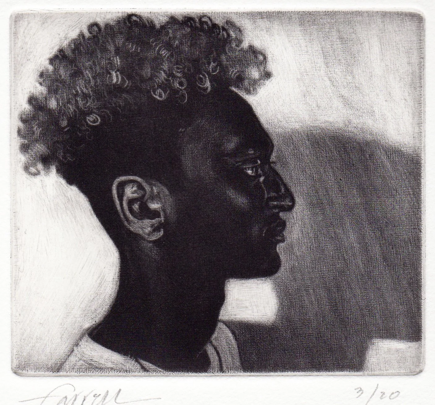 Filmon, 
Mezzotint, 4” x 4 ½”, 2019