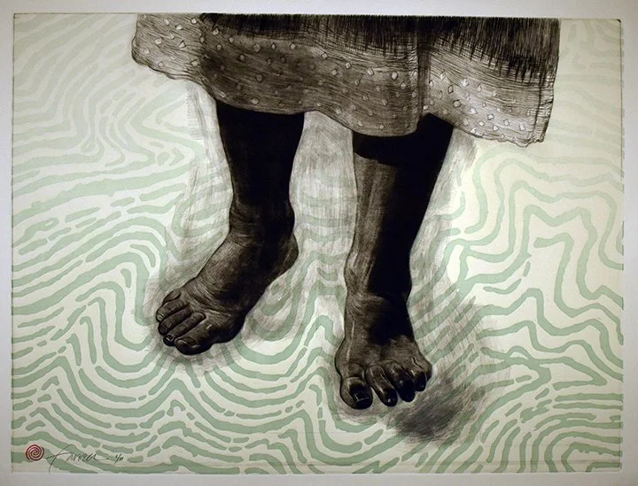 The Ground Beneath Her Feet, 
Drypoint, mezzotint, linocut, 17 ¾” x 23 ¾”, 2025