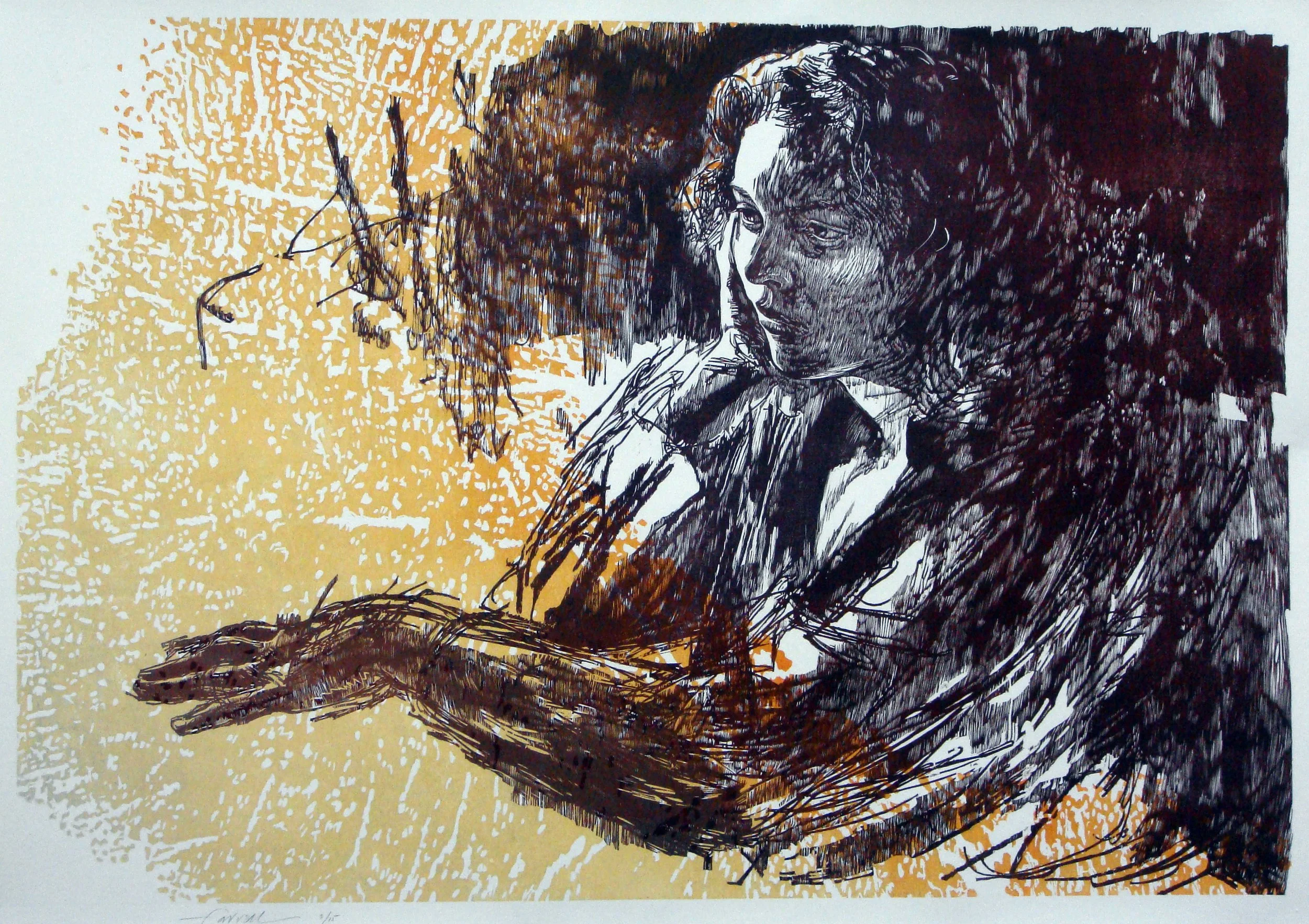Embrace, 
Woodcut, 23 ½” x 33 ¼”, 2016