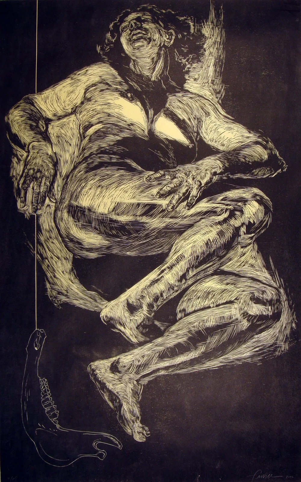 Bones & Skin 4, 
Woodcut, 66” x 30”, 2002
