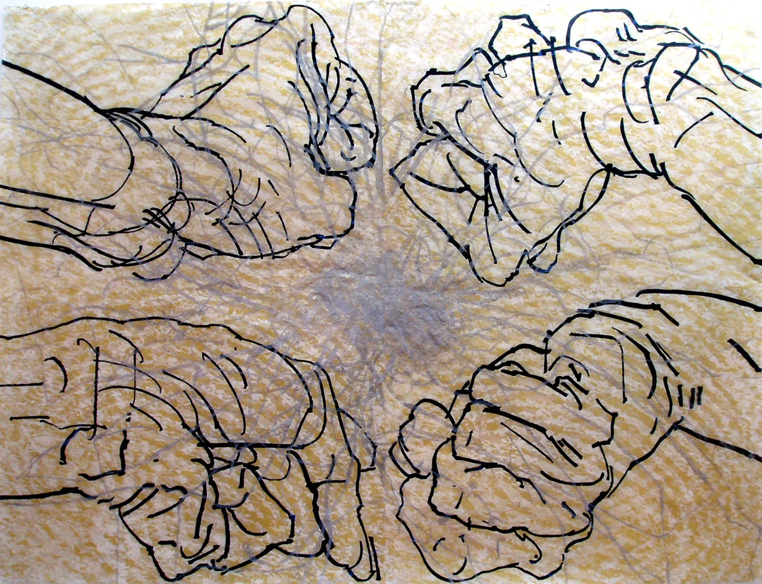 Imminent, 
Woodcut, wax, pigment on mulberry paper, 57” x 75”, 2005