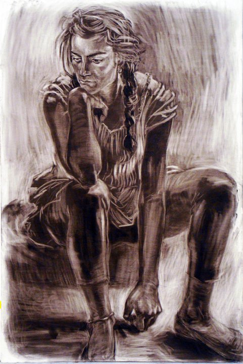 Muse, 
Conte on wood, 36” x 24”, 2015