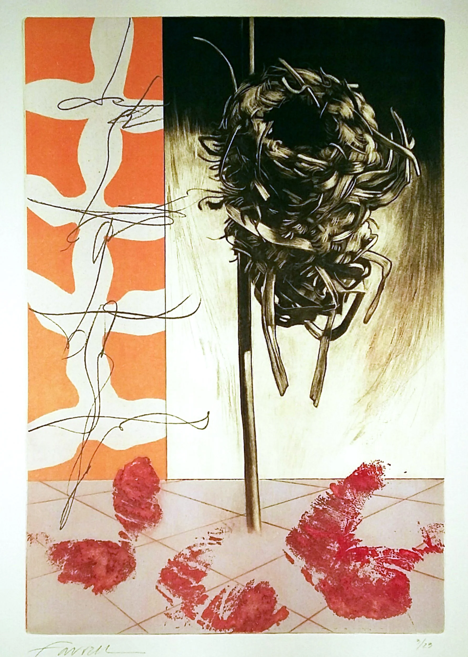 Mediation on Place 4, 
Mezzotint, drypoint, etching, collage, lithography, 13” x 9”, 2013