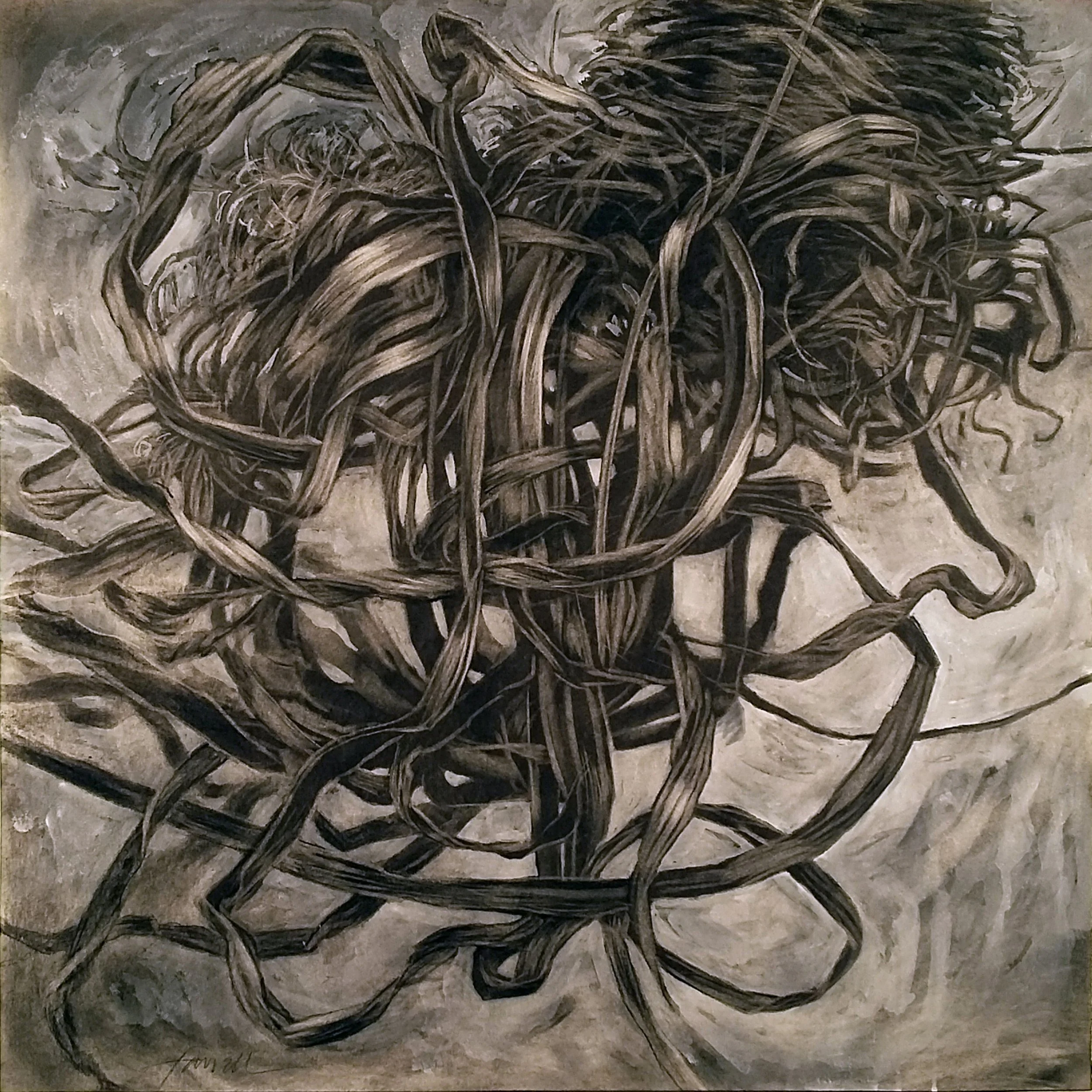 Untitled Nest 2, 
Conte and gauche, 22” x 22”