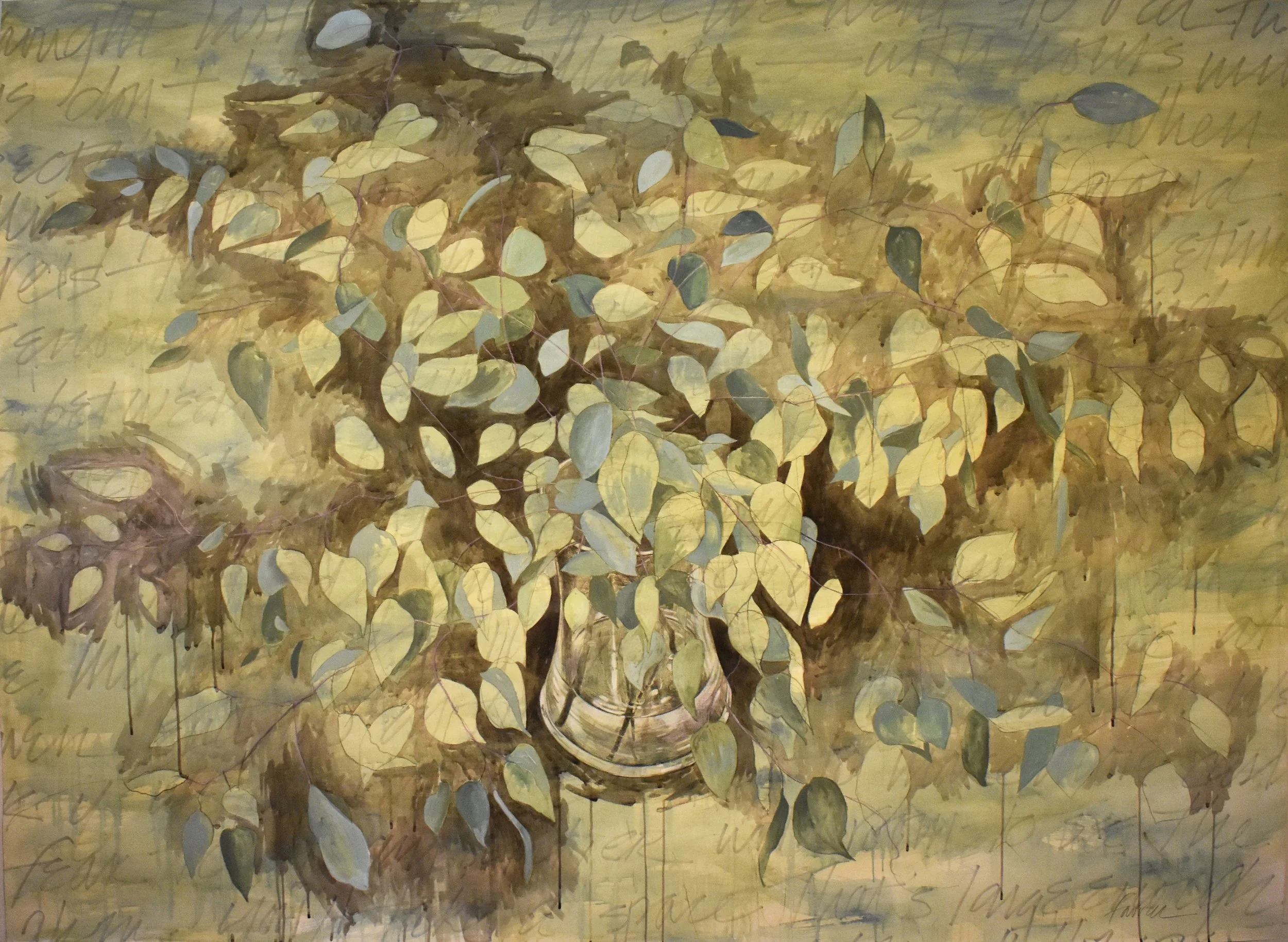 The Arrangement, 
Mixed Media on paper, 5’ x 7’, 2025
