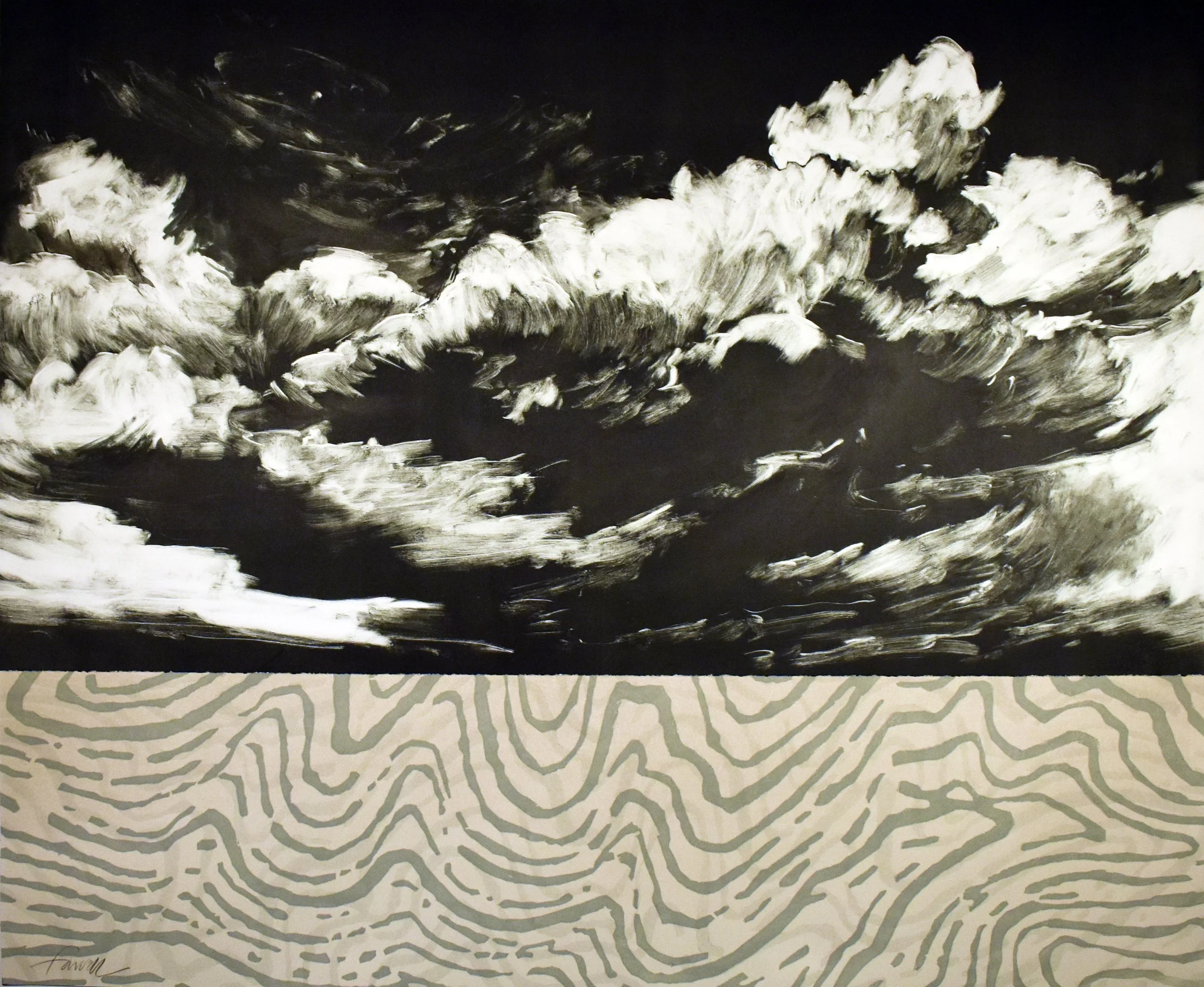 Storm Over the Land, 
Monotype, Linocut, 24 ¾” x 30”, 2025