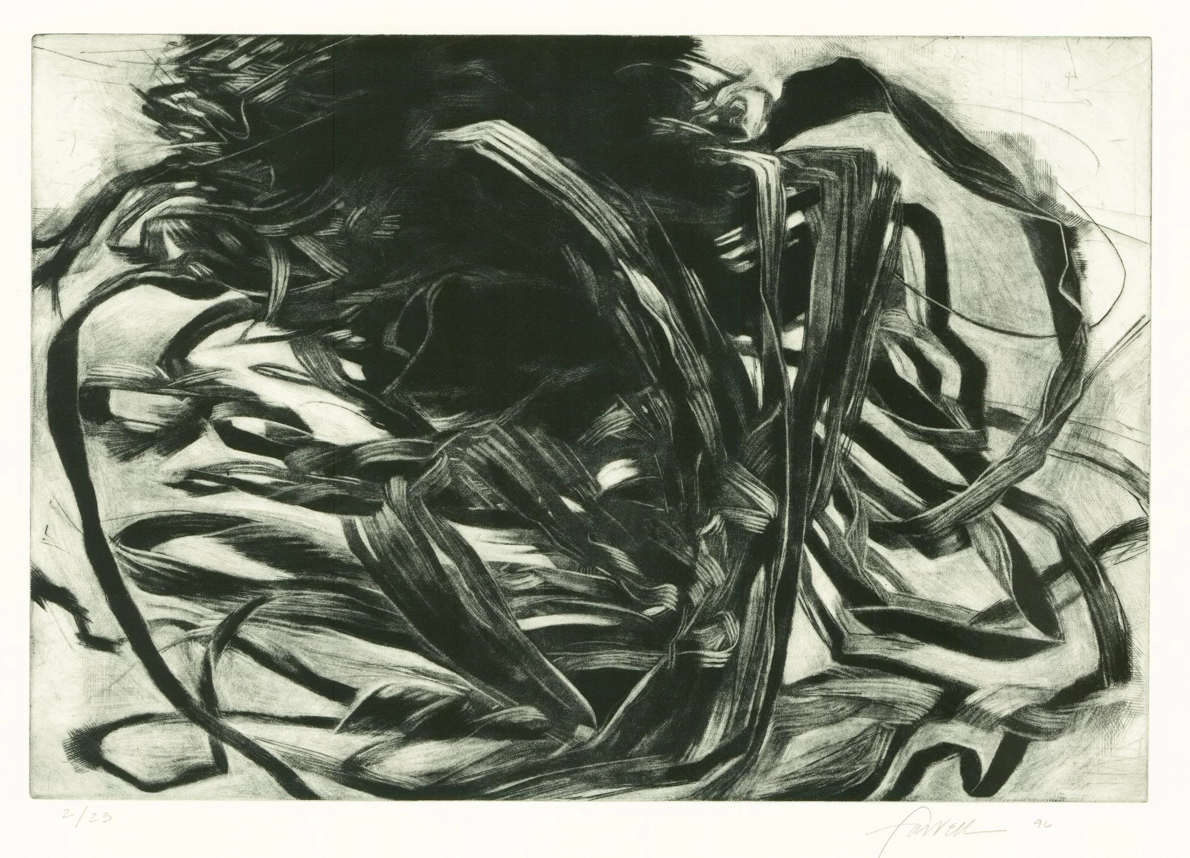 Tangle Winter 2, 
Mezzotint, drypoint, 10 ¾ x 15 ¾”, 1996