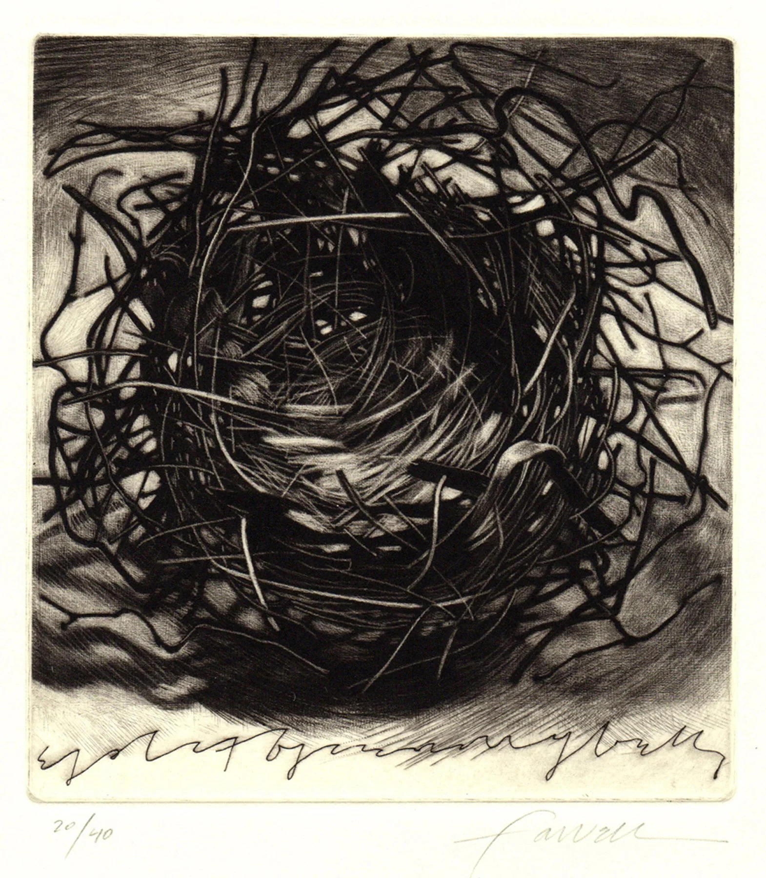 Split Open, 
Mezzotint, drypoint, 7” x 6 ½”,2008