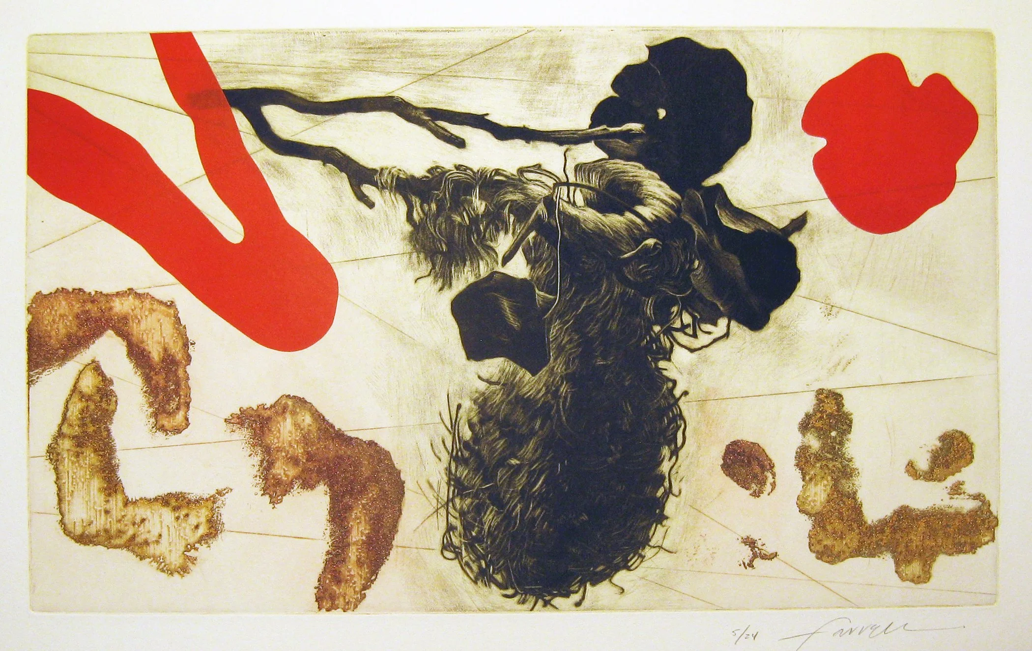 Mediation on Place 1, 
Mezzotint, drypoint, etching, collage, 9 x 14 ¾”, 2013