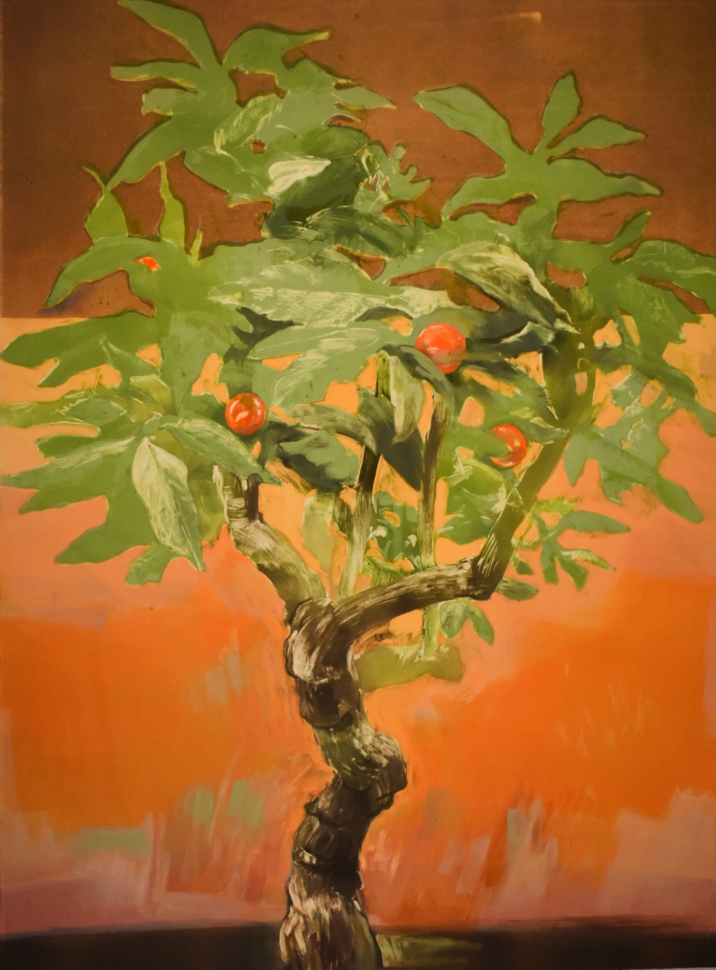Jerusalem Cherry, 
Mixed media on paper, 29” x 21 ½”