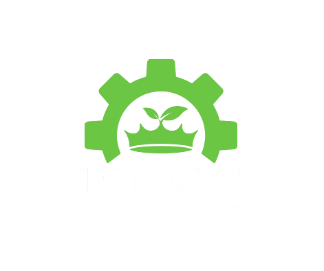 Logo for Imperial Property Maintenance featuring a green gear with a face inside and the company name below.