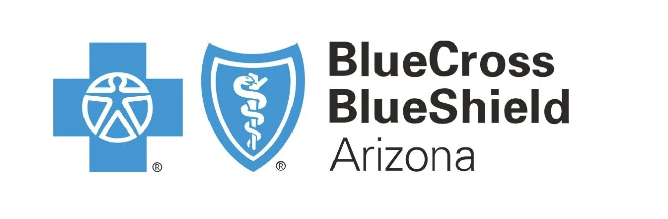 BlueCross BlueShield Arizona logo with a blue cross and a blue shield featuring a snake and staff symbol.