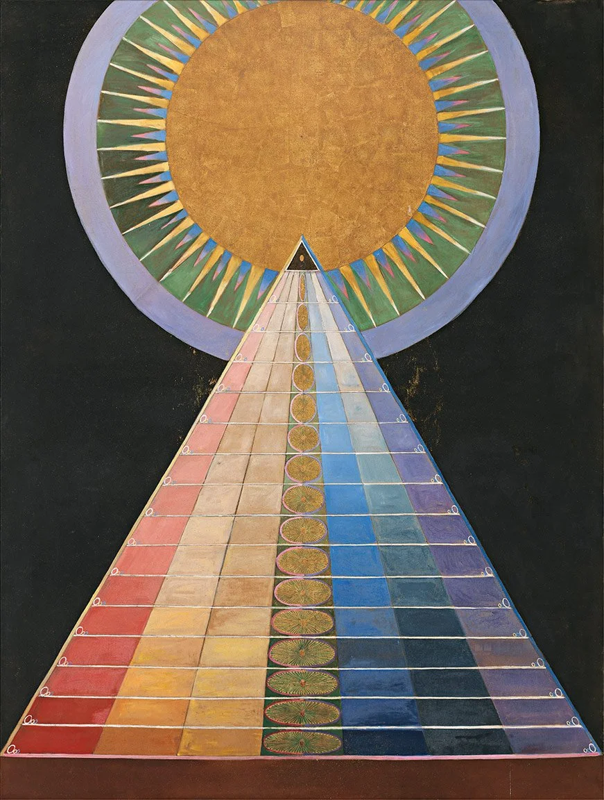 Geometric triangle and sunburst abstract painting