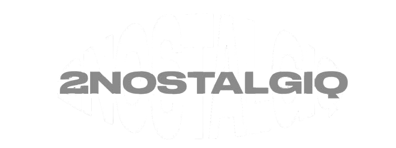 3D word art with the word "NOSTALGIC" in black, white, and gray in a distorted, circular shape.