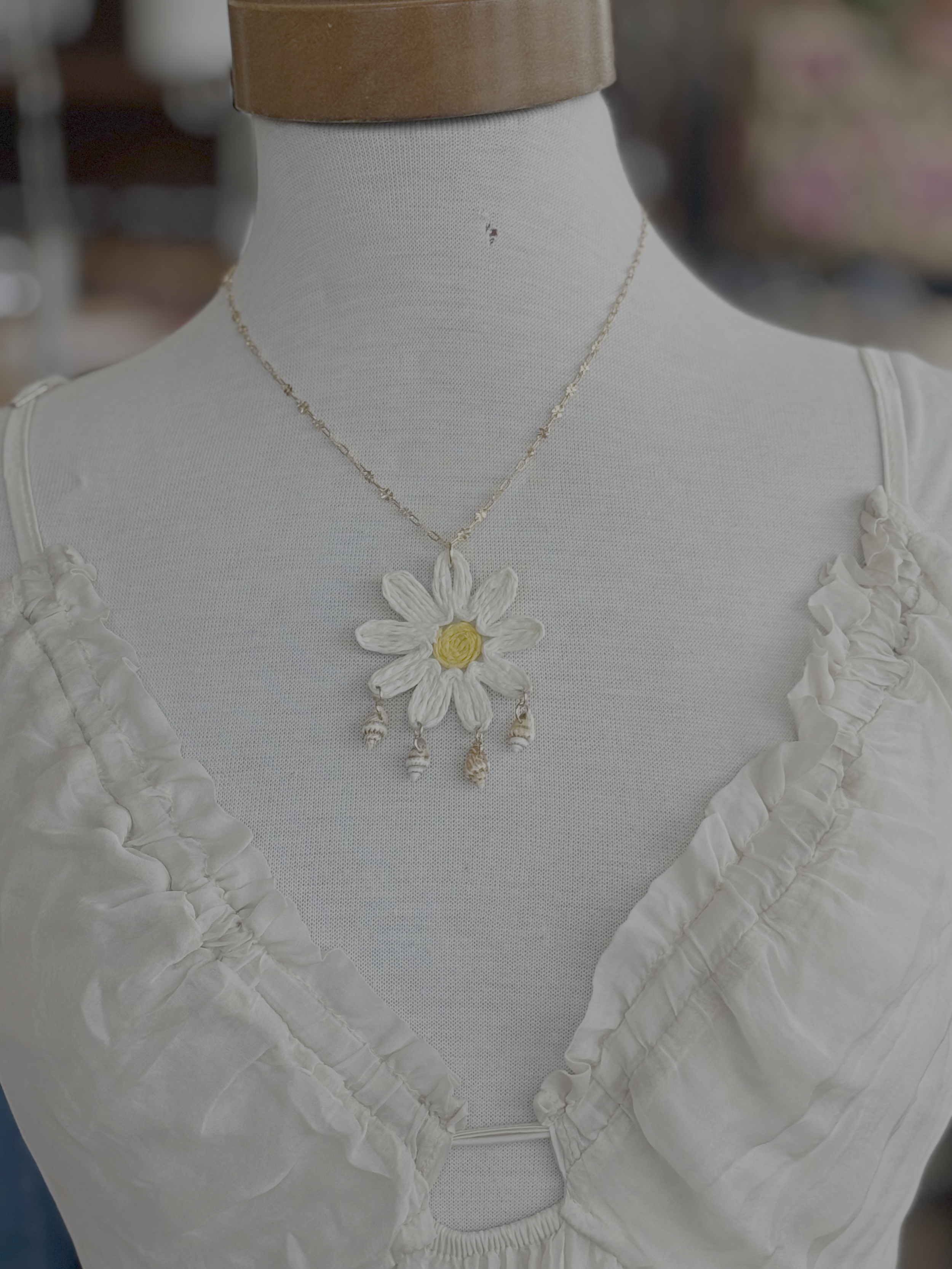 A unique one of a kind daisy necklace designed by Amy's Jewelry Box