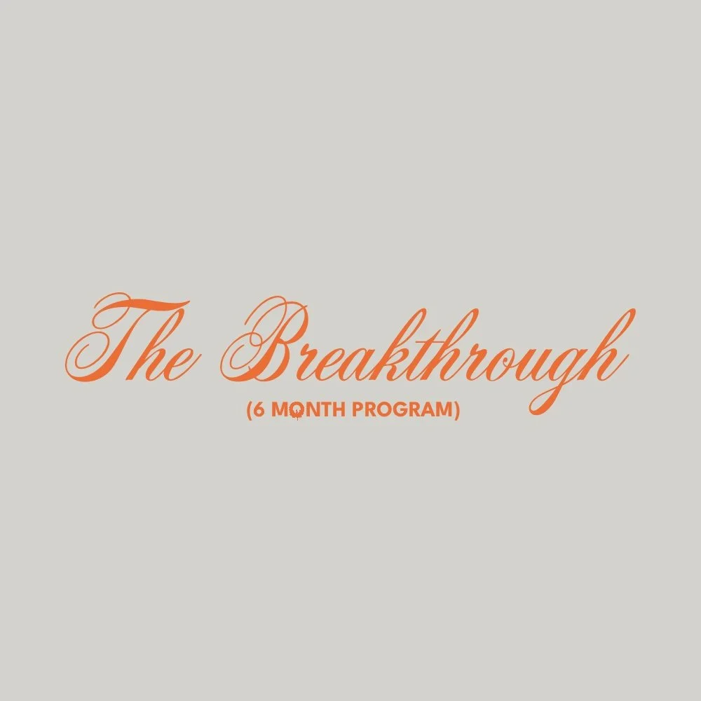 Text reading "The Breakthrough (6 MONTH PROGRAM)" in orange cursive font on a light gray background.