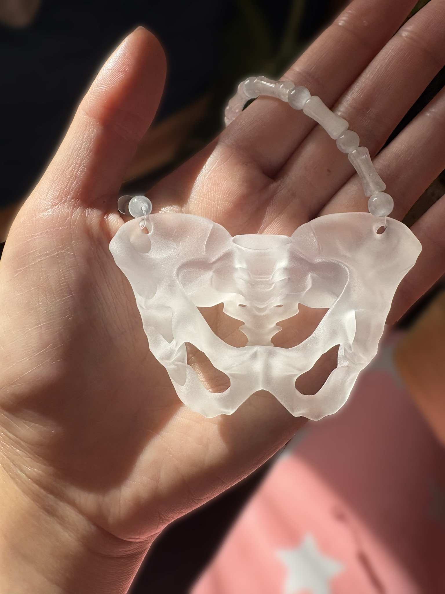 Matte Semi-transparent Pelvis & Crystal and Glass Necklace