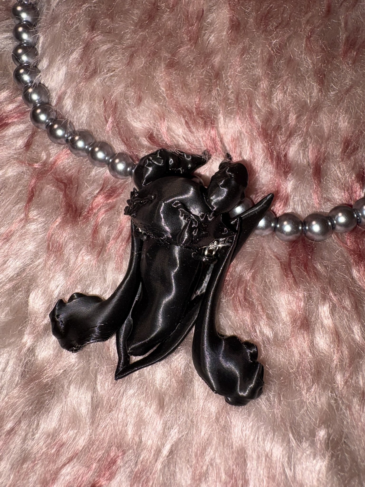 Dark Velvet Demon & Faux Black Pearl Necklace