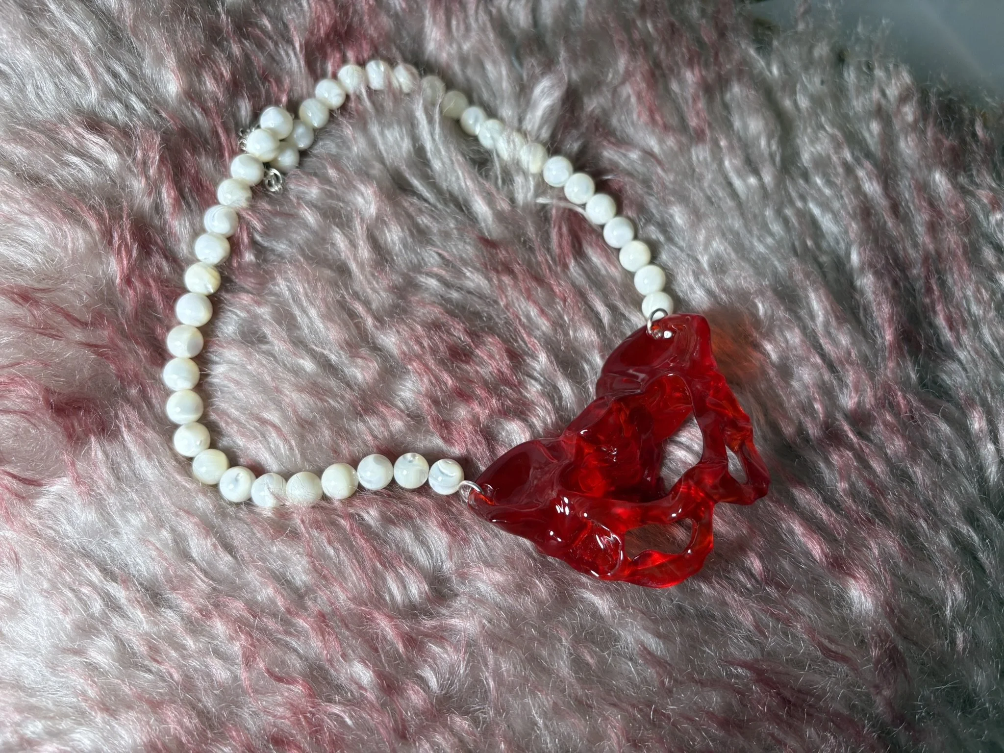 Red Pelvis & Mother of Pearl Necklace