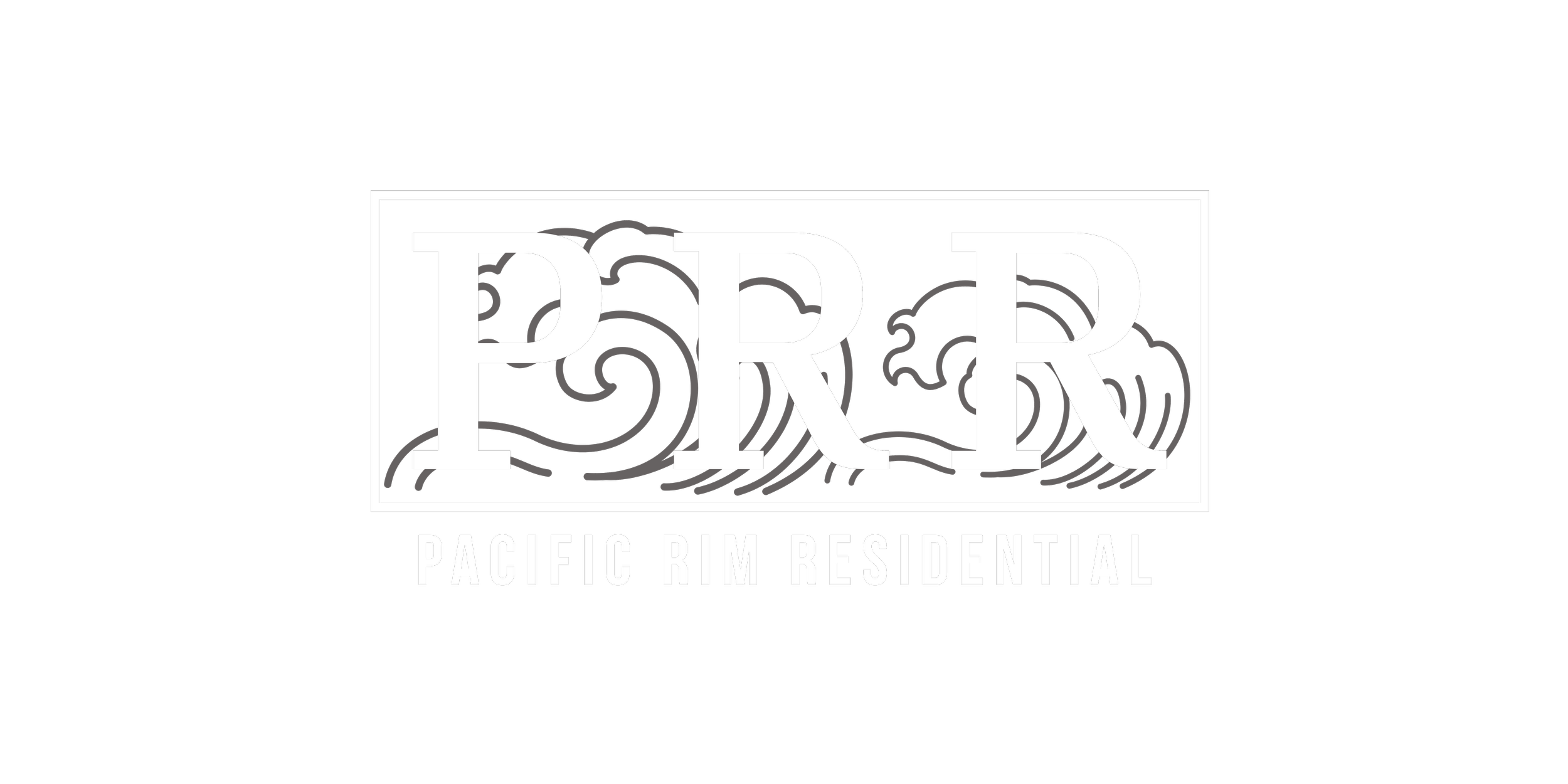 Logo for Pacific Rim Residential with large white overlapping letters P R R over a black background and a stylized wave illustration behind the text.