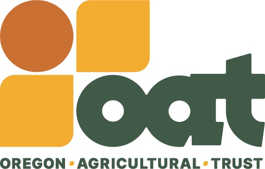 Logo for the Oregon Agricultural Trust with stylized text and colored squares.