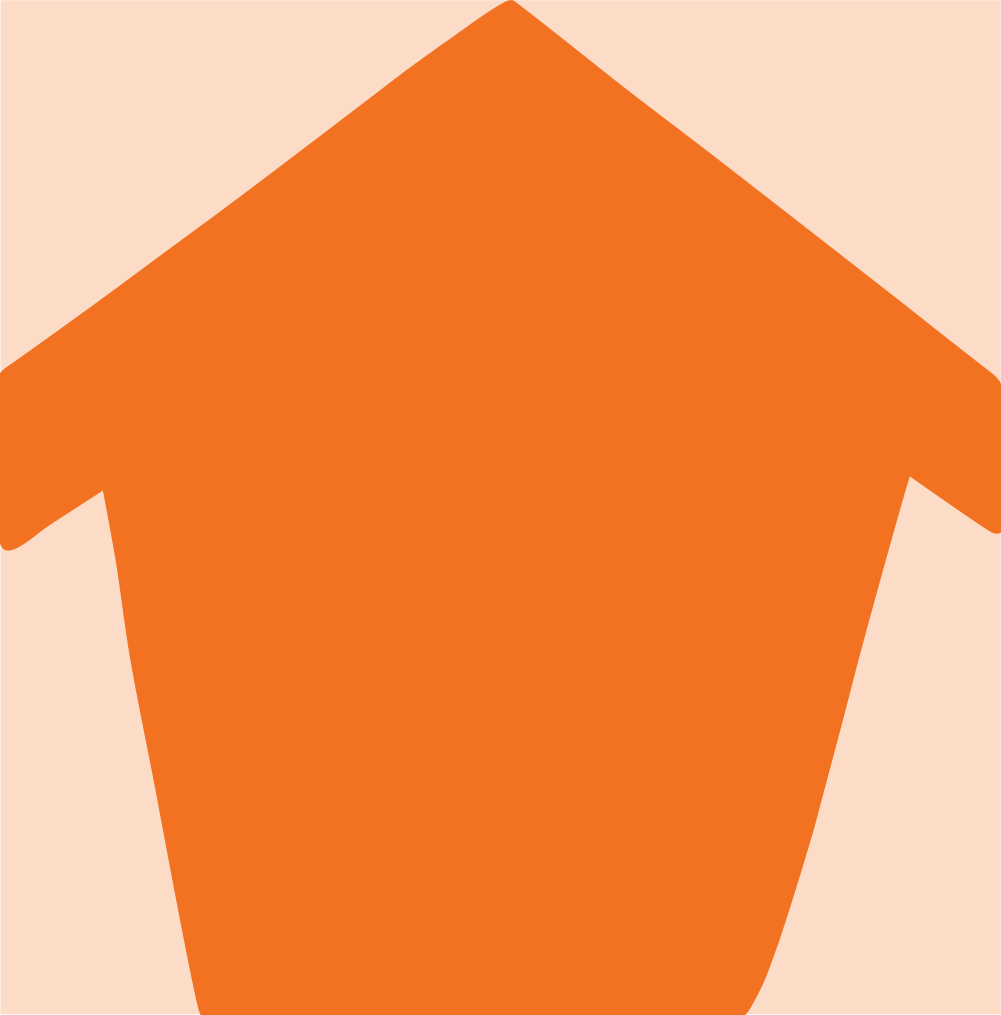 A large orange home on a light pink background.
