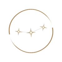 A simple line drawing of a circle with four stars inside, representing a minimalist logo or design.